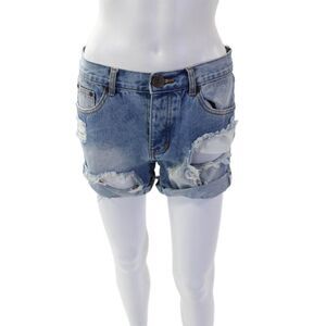 One by One Teaspoon Womens Cotton Distress Light Wash Denim Shorts Blue Size 24
